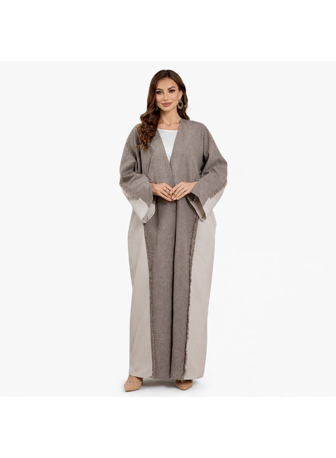 SHOWDAY Women’s Open Front Abaya Cardigan, Two Tone Long Kimono Kaftan with Belt & Pockets, Modest Maxi Outerwear for Daily Wear, Ramadan & Eid - Image 1